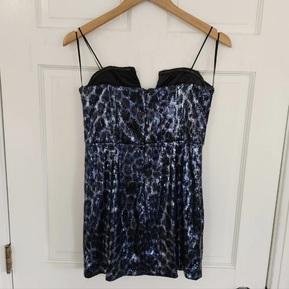 NWT Zara Blue Leopard Sequin Dress - Picture 9 of 10